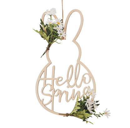 Hello Spring Easter Bunny Wreath With Foliage