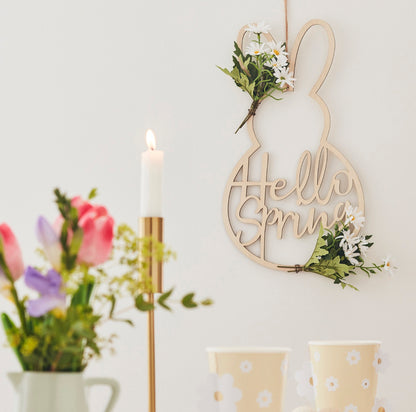 Hello Spring Easter Bunny Wreath With Foliage