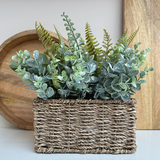 Green Ferns in Seagrass Basket
