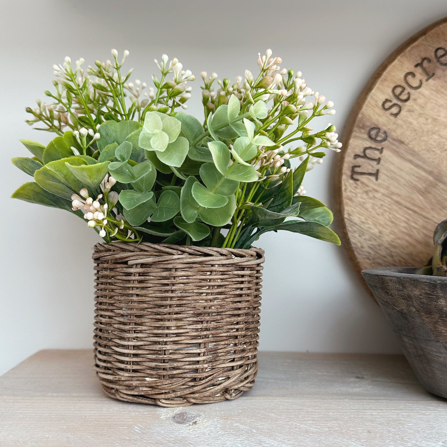 Babysbreath & Eucalyptus in Wicker Basket