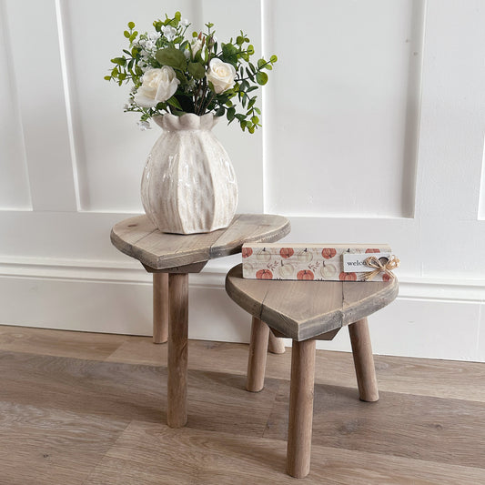 Wooden Heart Stool Set