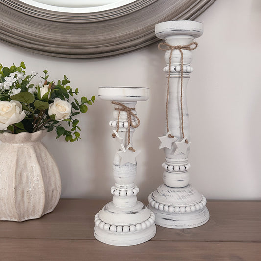 Beaded Wooden Candlestick - Available in 2 Sizes