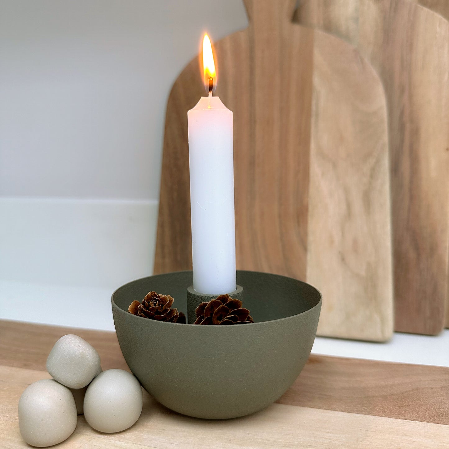 Olive Green Dinner Candle Holder - Bowl