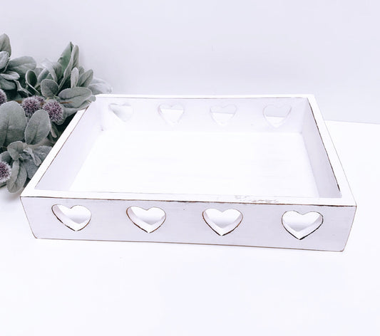 White Distressed 4 Heart Styling Tray