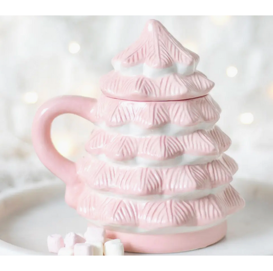 Pink Christmas Tree Lidded Mug