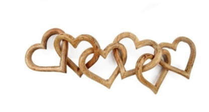 Linked 5 Heart Wooden Chain