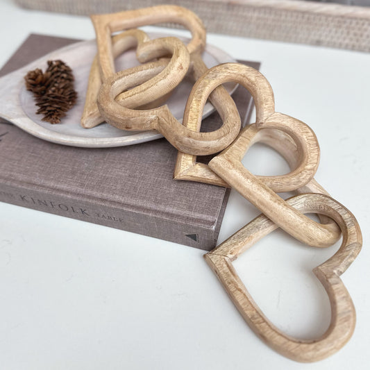 Linked 5 Heart Wooden Chain