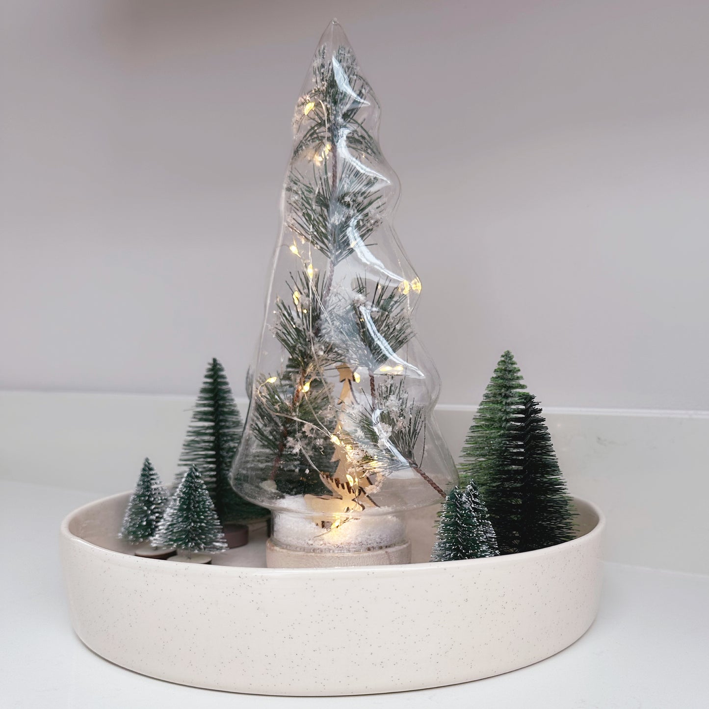 Glass Tree Decoration With Foliage & Lights