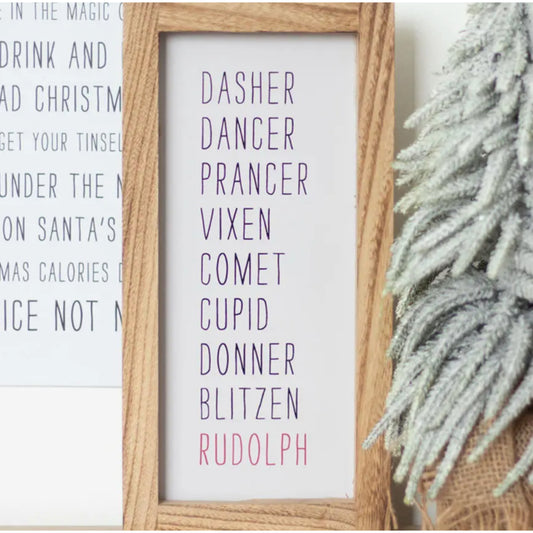 Reindeer Names Wooden Christmas Sign