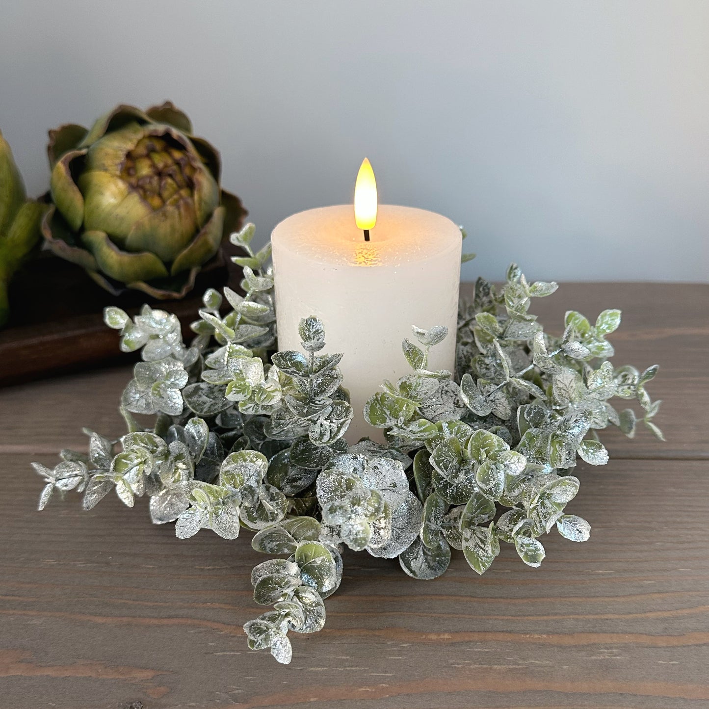 Small Glittered Eucalyptus Candle Wreath