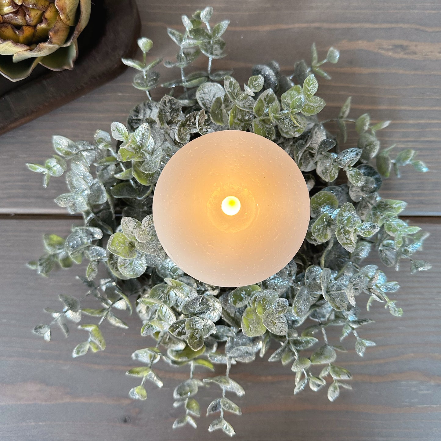 Small Glittered Eucalyptus Candle Wreath