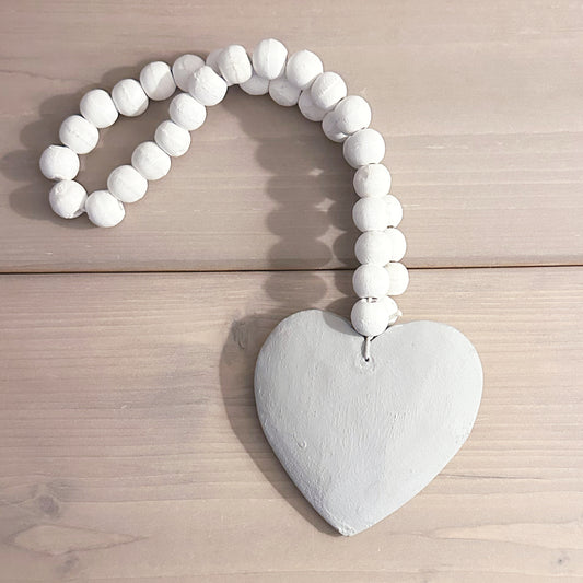 Grey Heart & White Beads Hanger