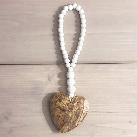 Natural Heart With White Beads Hanger