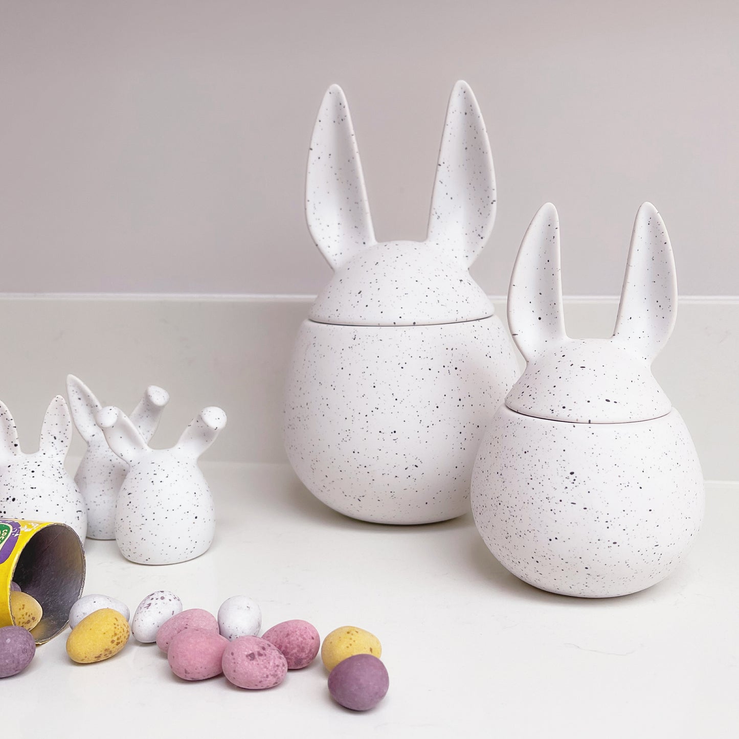 Ceramic White Dot Bunny Storage Jar - 2 Sizes